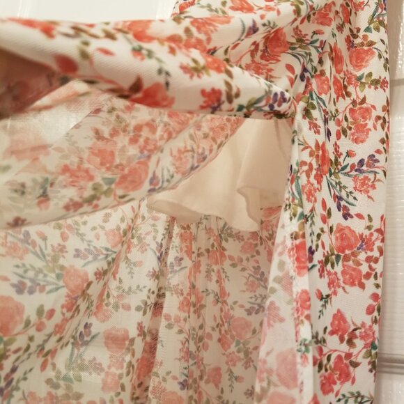 NWT Pink Floral Bodycon Maxi Long Dress Rosette Rose w/ Side Slit Medium Ruched - Picture 6 of 15